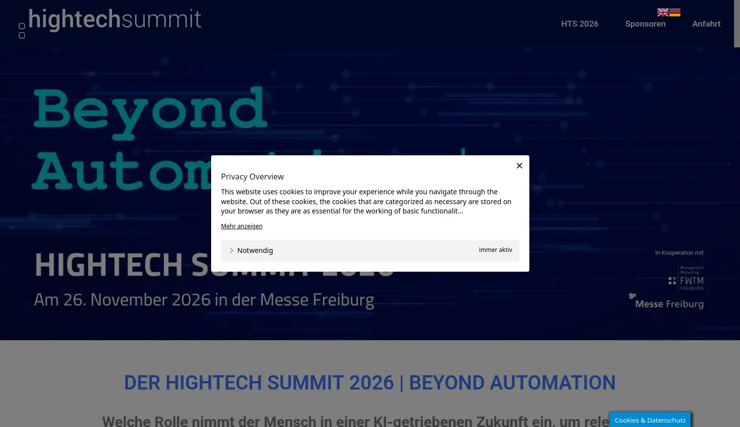 Website-Screenshot von Hightech Summit