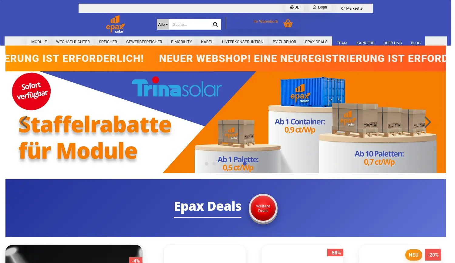Website-Screenshot von Epax Solar
