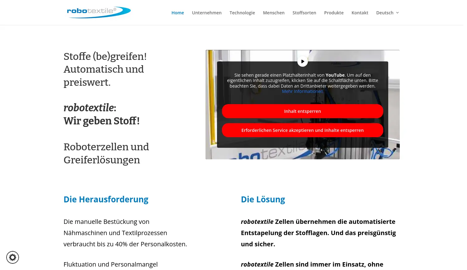 Website-Screenshot von Robotextile