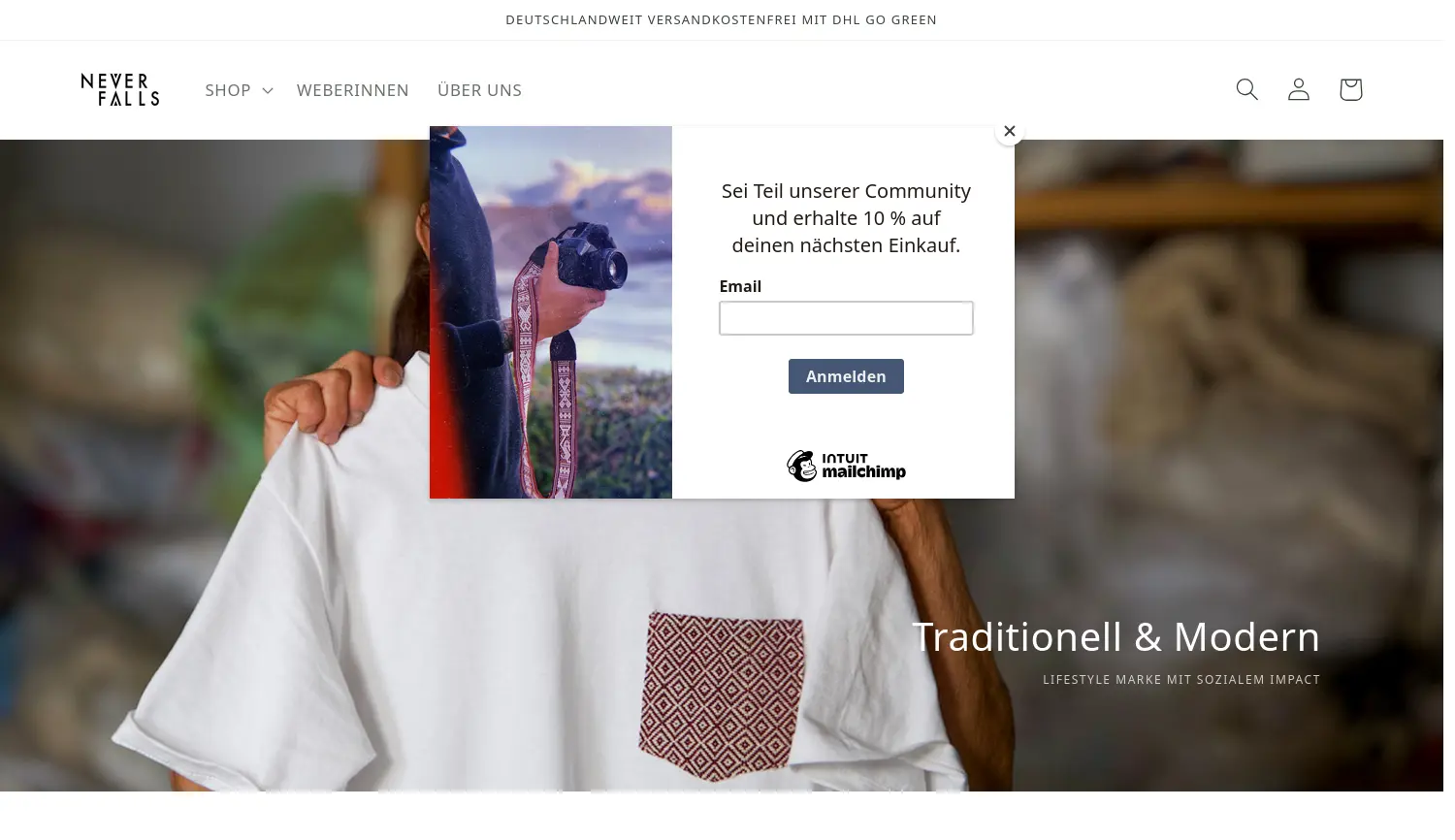 Website-Screenshot von Never Falls