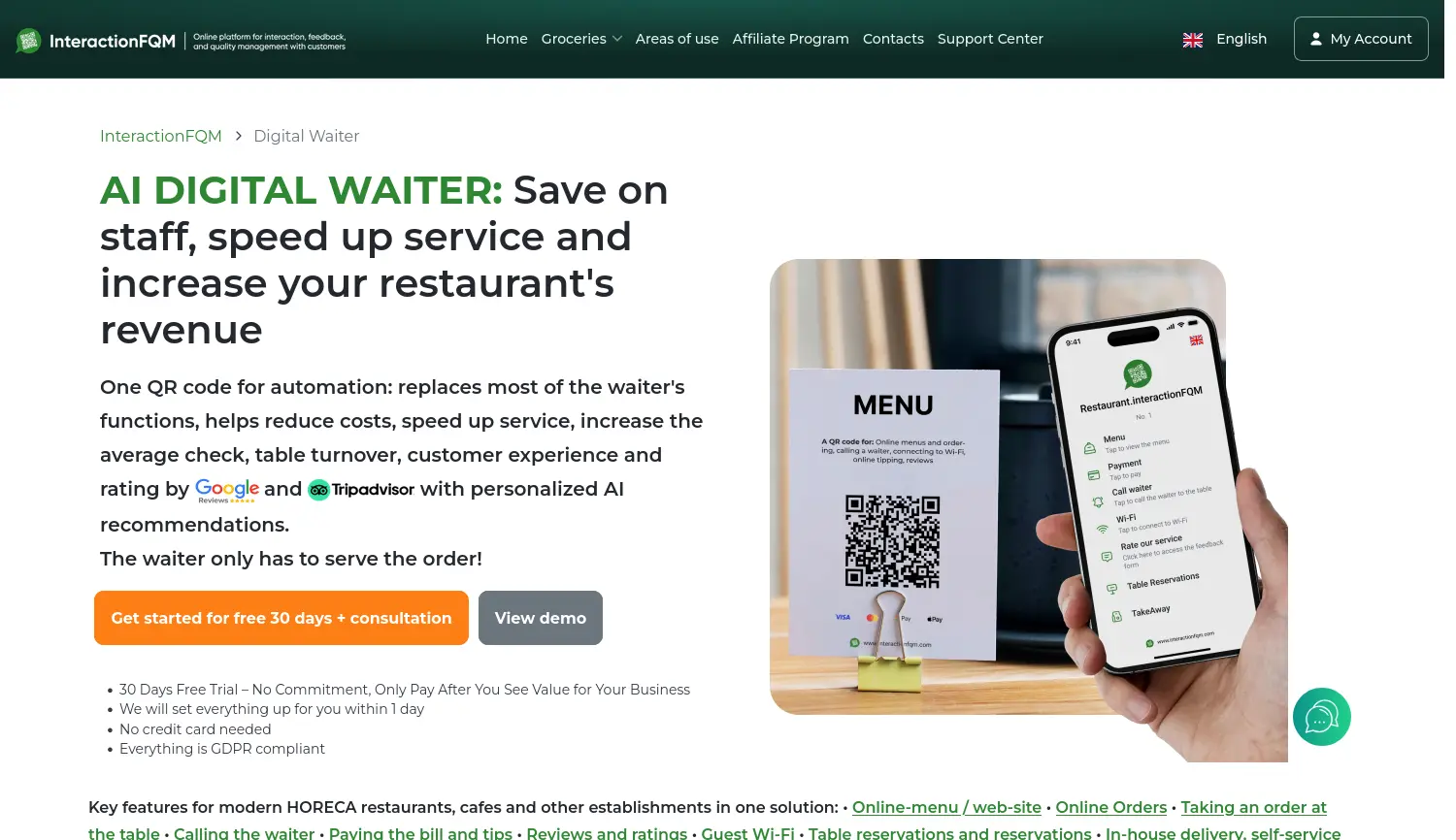 Website-Screenshot von Digital Waiter