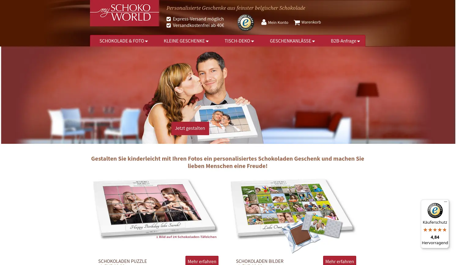 Website-Screenshot von my SCHOKO WORLD