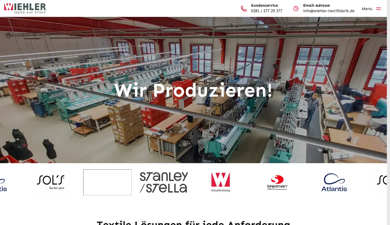 Website-Screenshot von Wiehler Textilfabrik