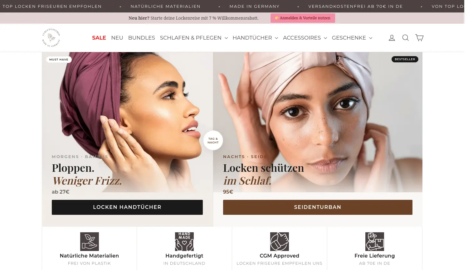 Website-Screenshot von Curly N Covered