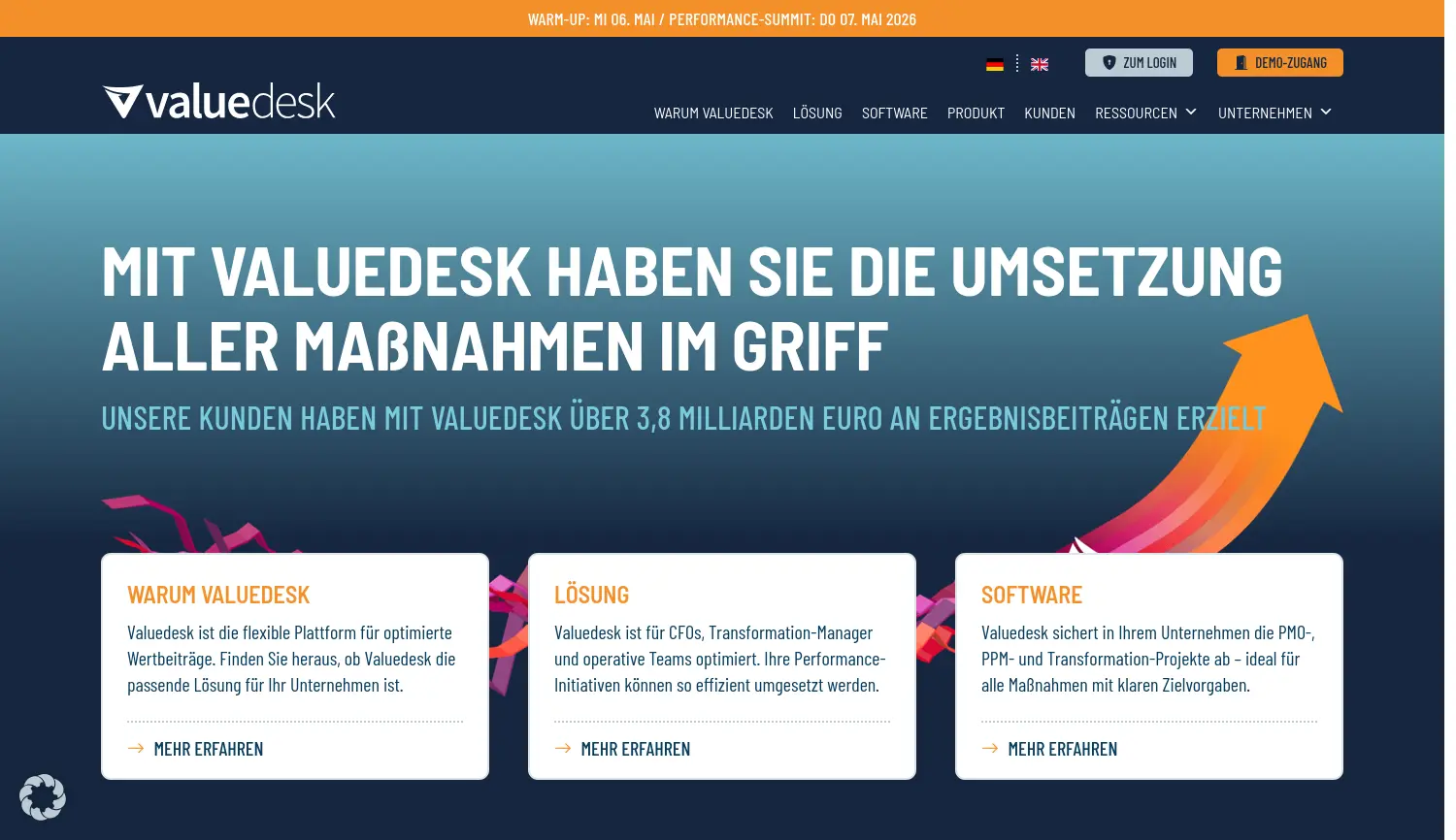 Website-Screenshot von Valuedesk