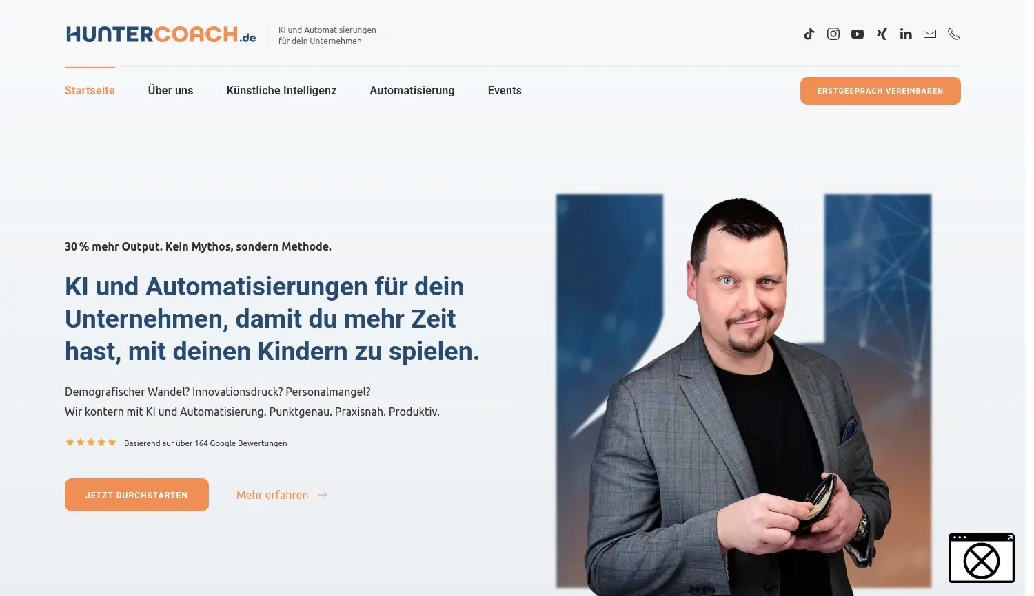 Website-Screenshot von Huntercoach