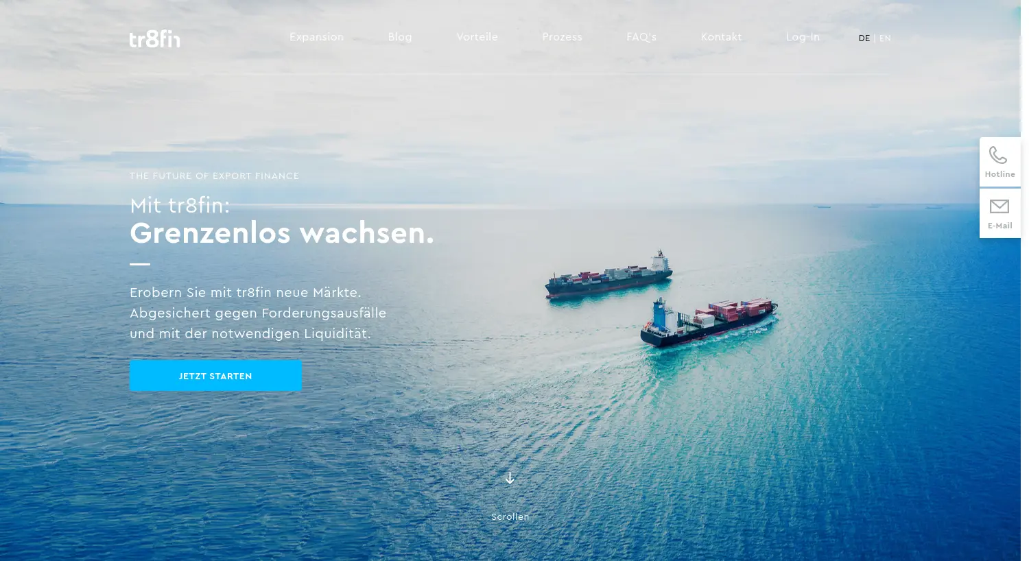 Website-Screenshot von Tr8fin