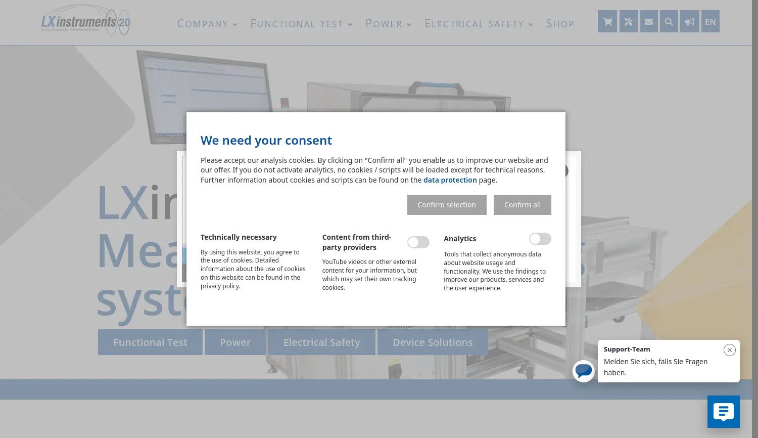 Website-Screenshot von LXinstruments