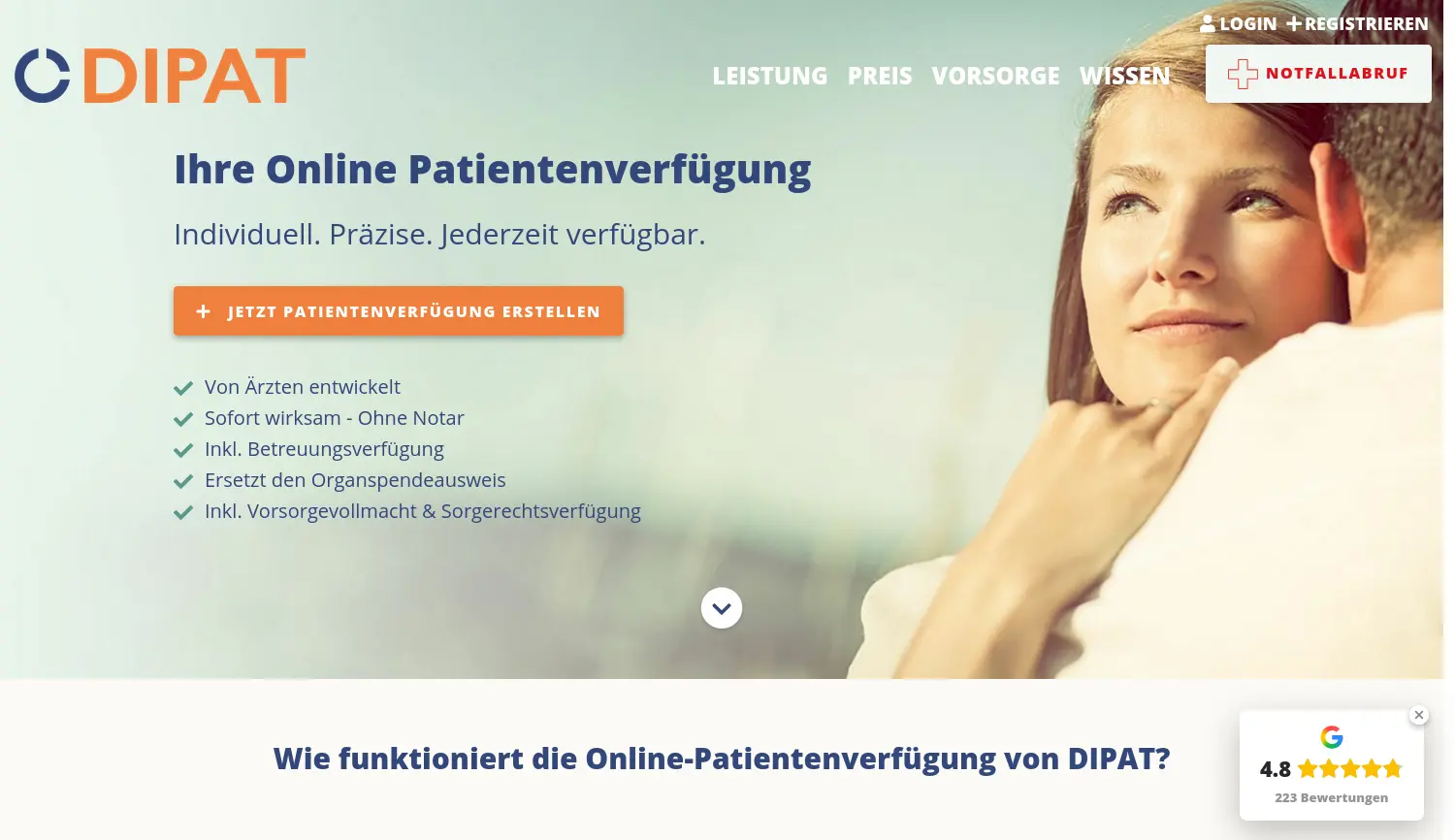 Website-Screenshot von DIPAT Die Patientenverfügung