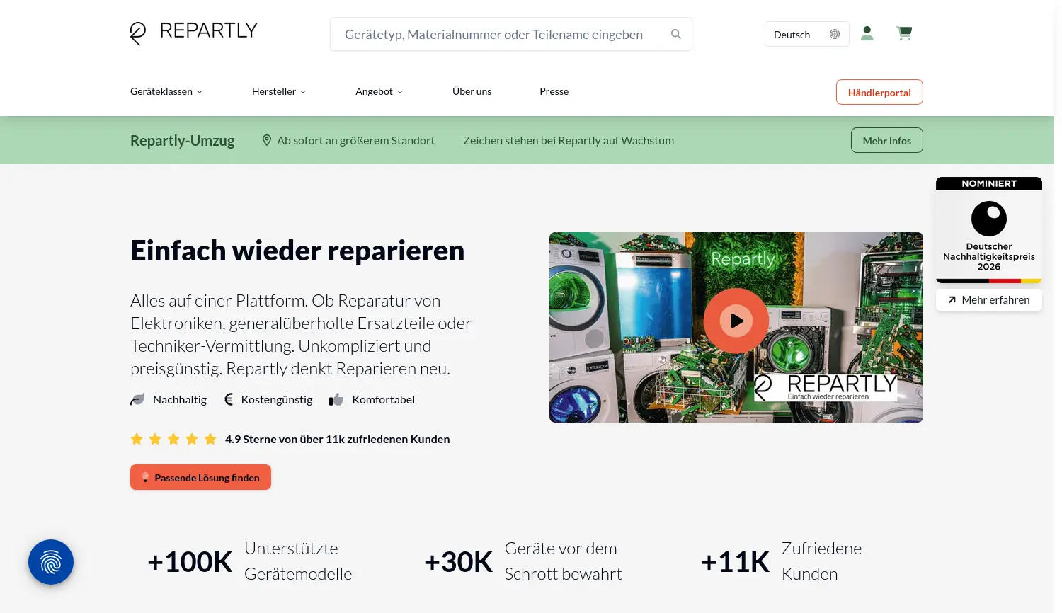 Website-Screenshot von Repartly