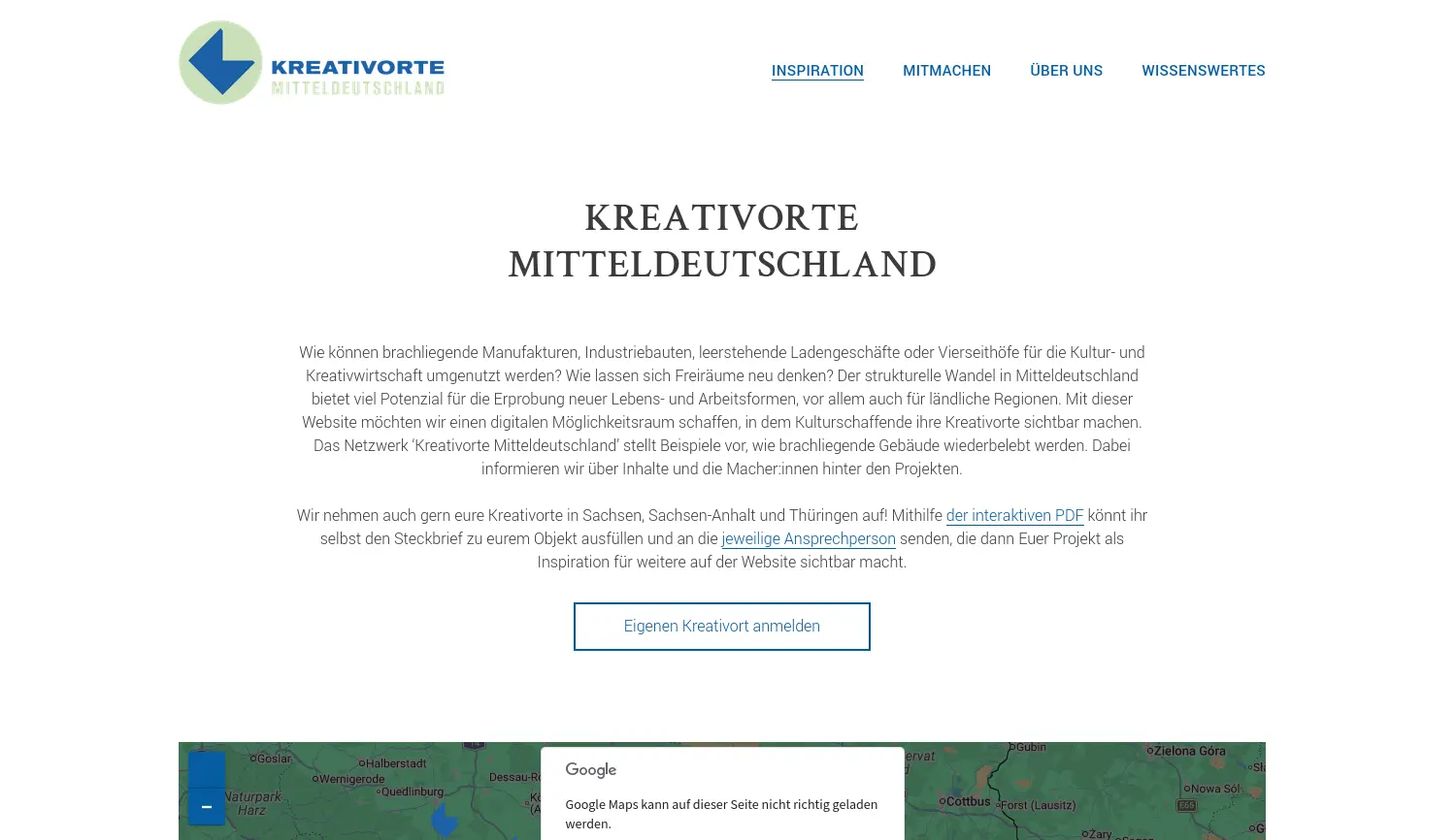Website-Screenshot von Kreativorte Mitteldeutschland