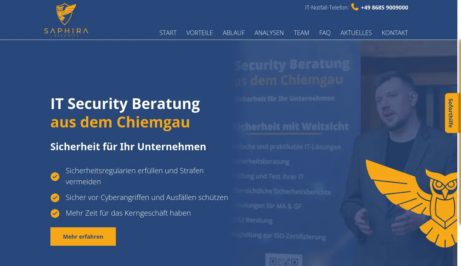 Website-Screenshot von Saphira Security