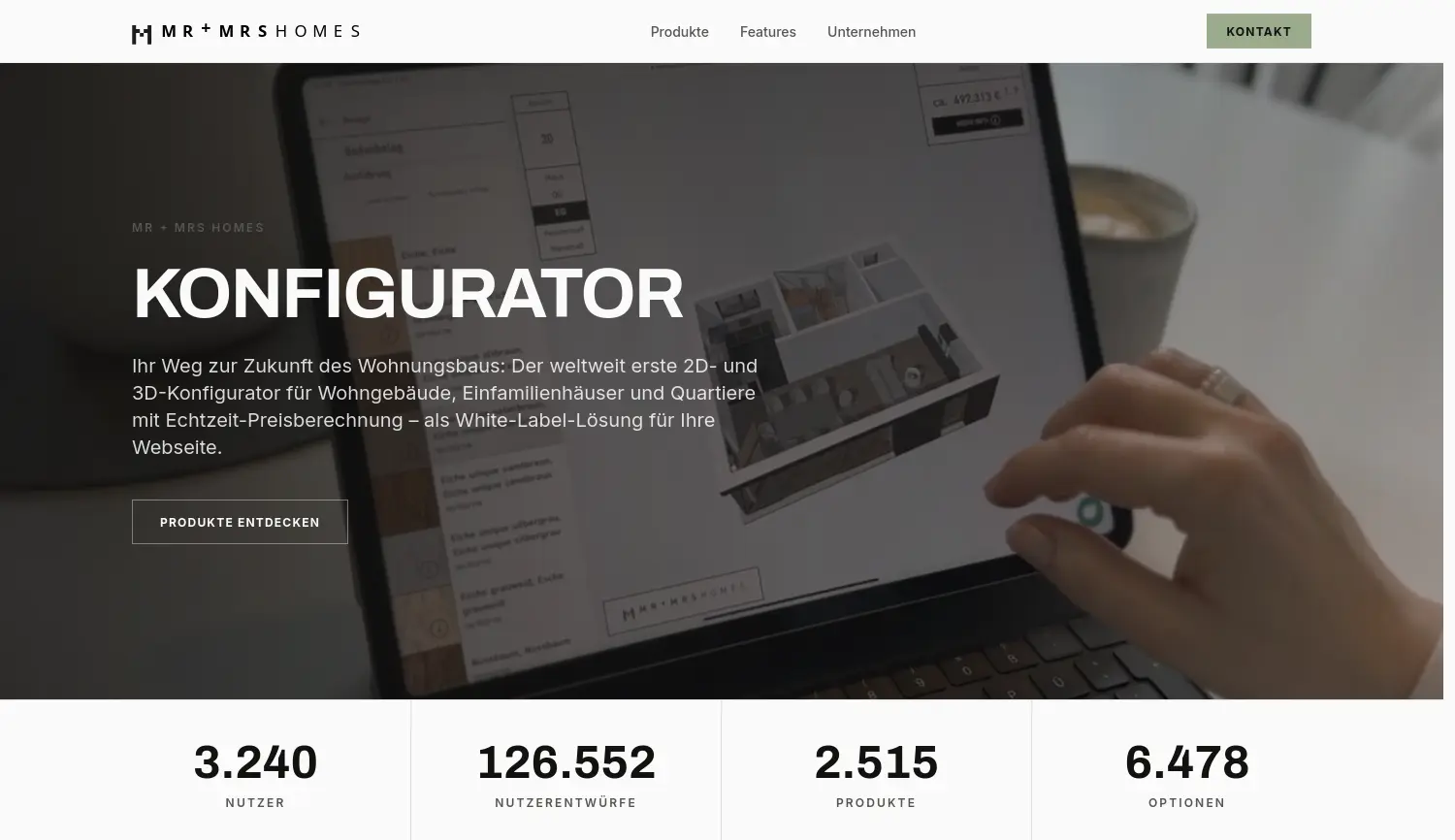 Website-Screenshot von MR + MRS HOMES