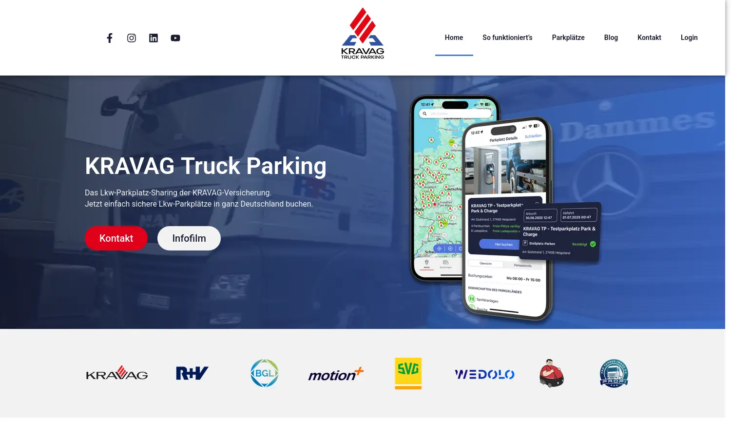 Website-Screenshot von KRAVAG Truck Parking