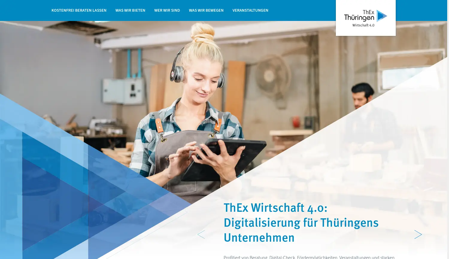 Website-Screenshot von ThEx Wirtschaft 4.0