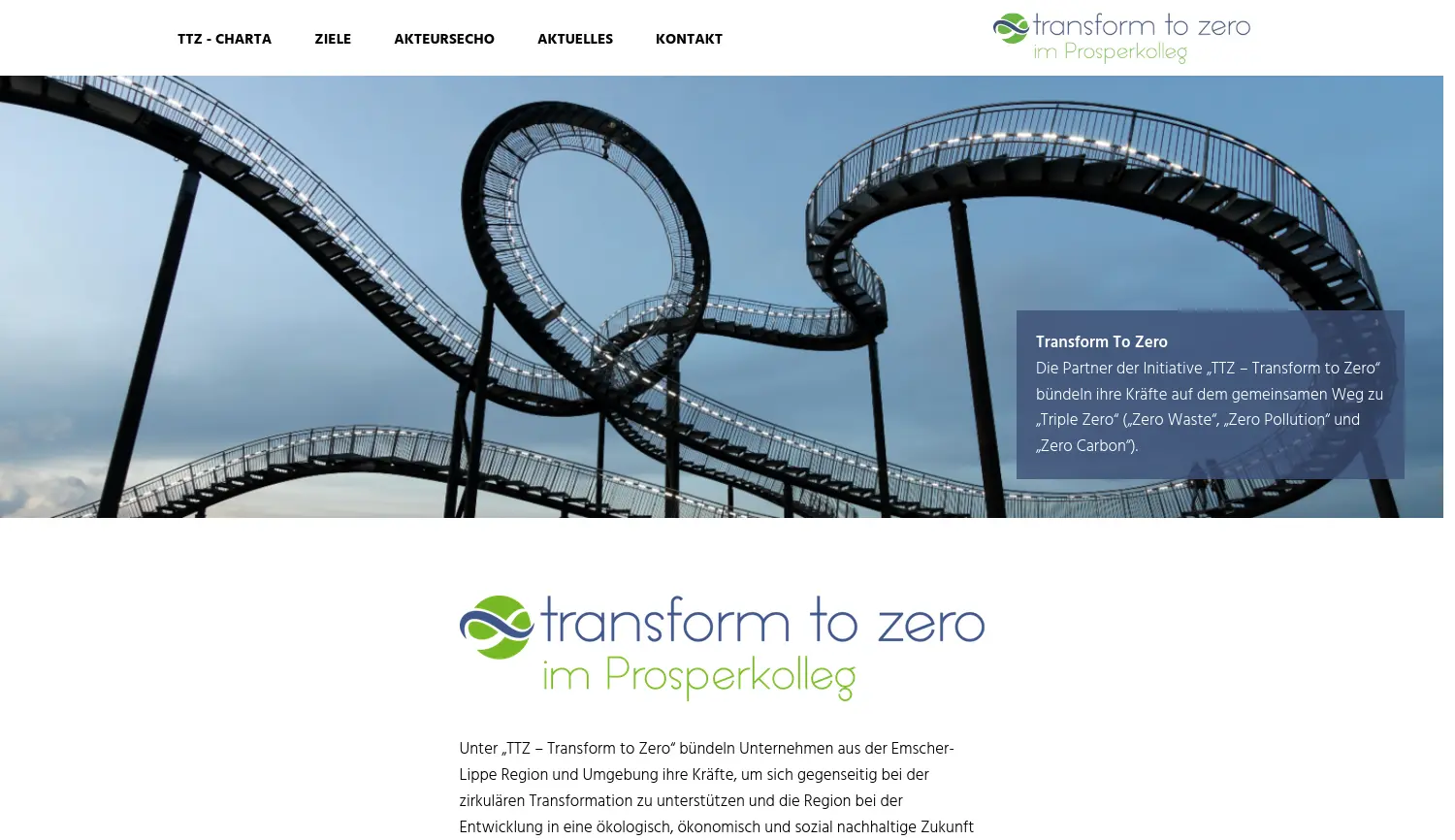 Website-Screenshot von transform to zero