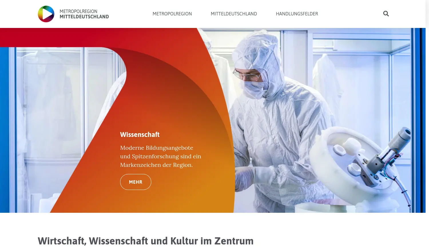 Website-Screenshot von Metropolregion Mitteldeutschland