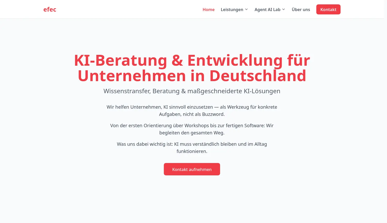 Website-Screenshot von efec