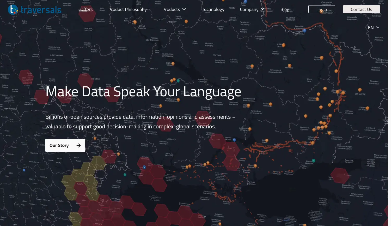 Website-Screenshot von Traversals Analytics and Intelligence