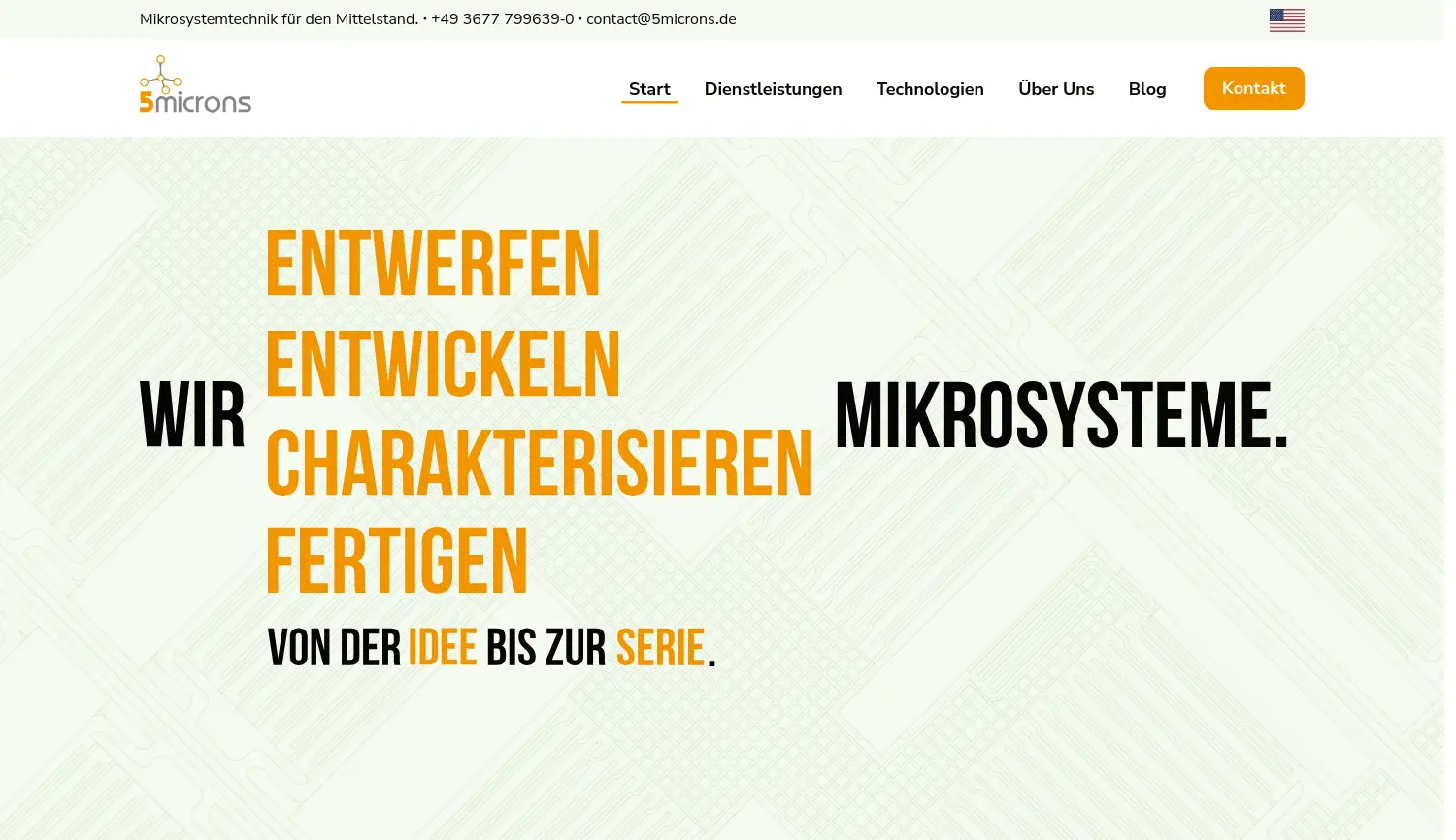 Website-Screenshot von 5microns