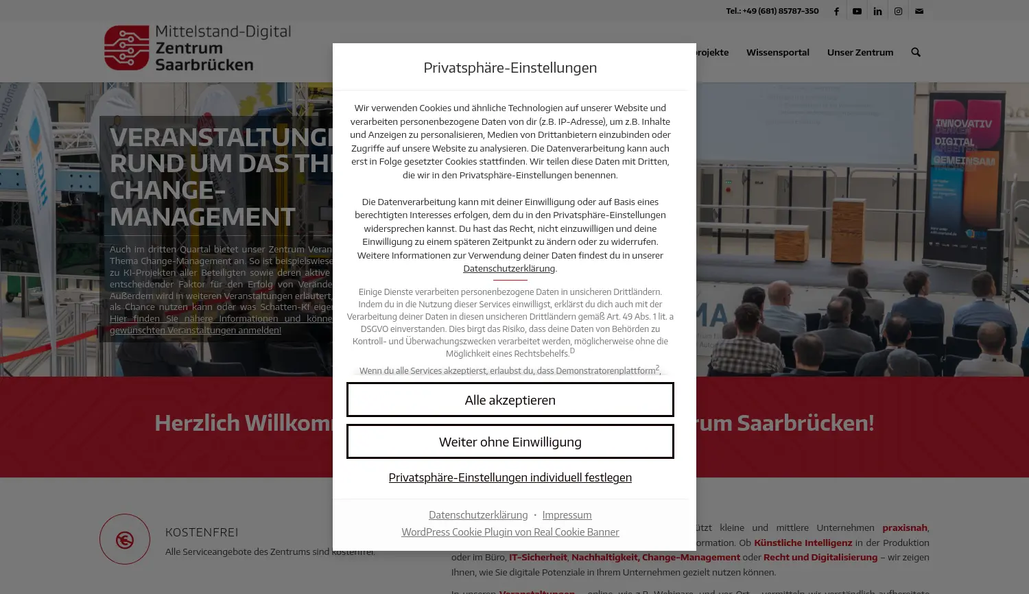 Website-Screenshot von Mittelstand-Digital Zentrum Saarbrücken