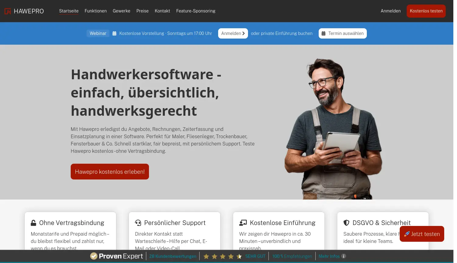Website-Screenshot von Hawepro