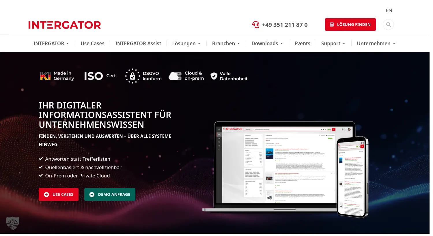 Website-Screenshot von INTERGATOR