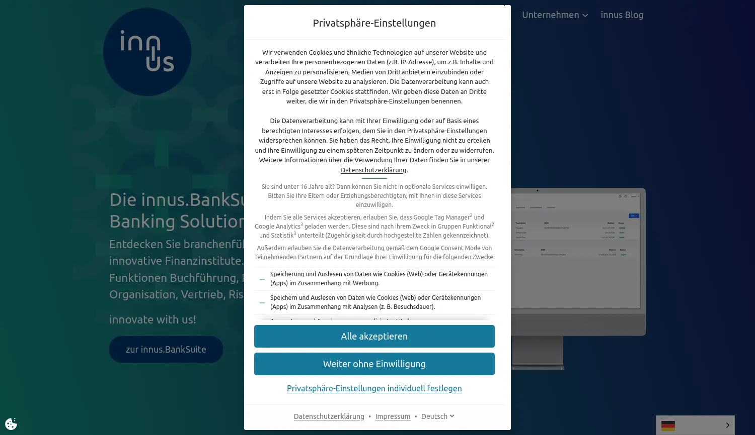 Website-Screenshot von innus