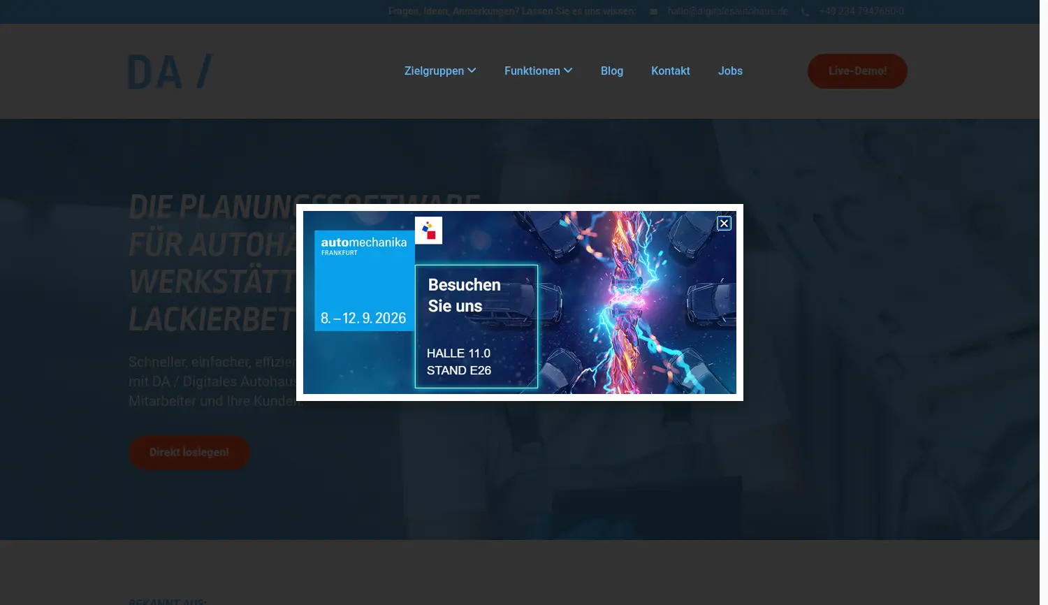 Website-Screenshot von Digitales Autohaus
