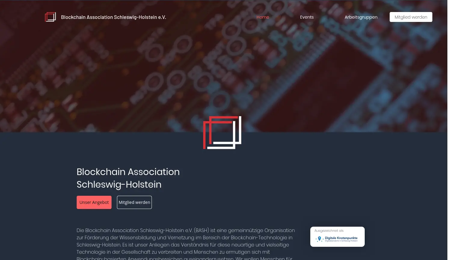 Website-Screenshot von Blockchain Association Schleswig-Holstein