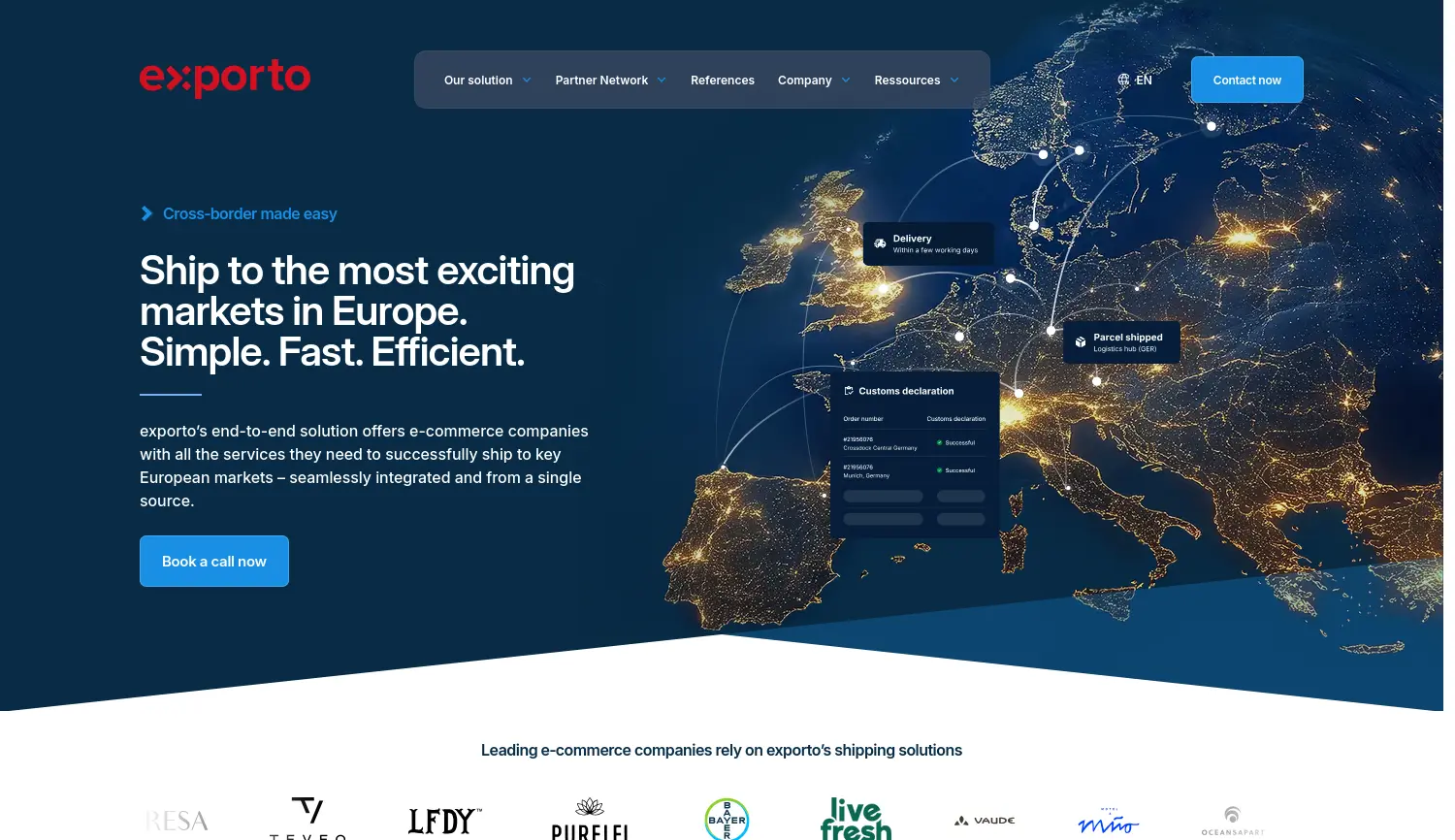 Website-Screenshot von exporto