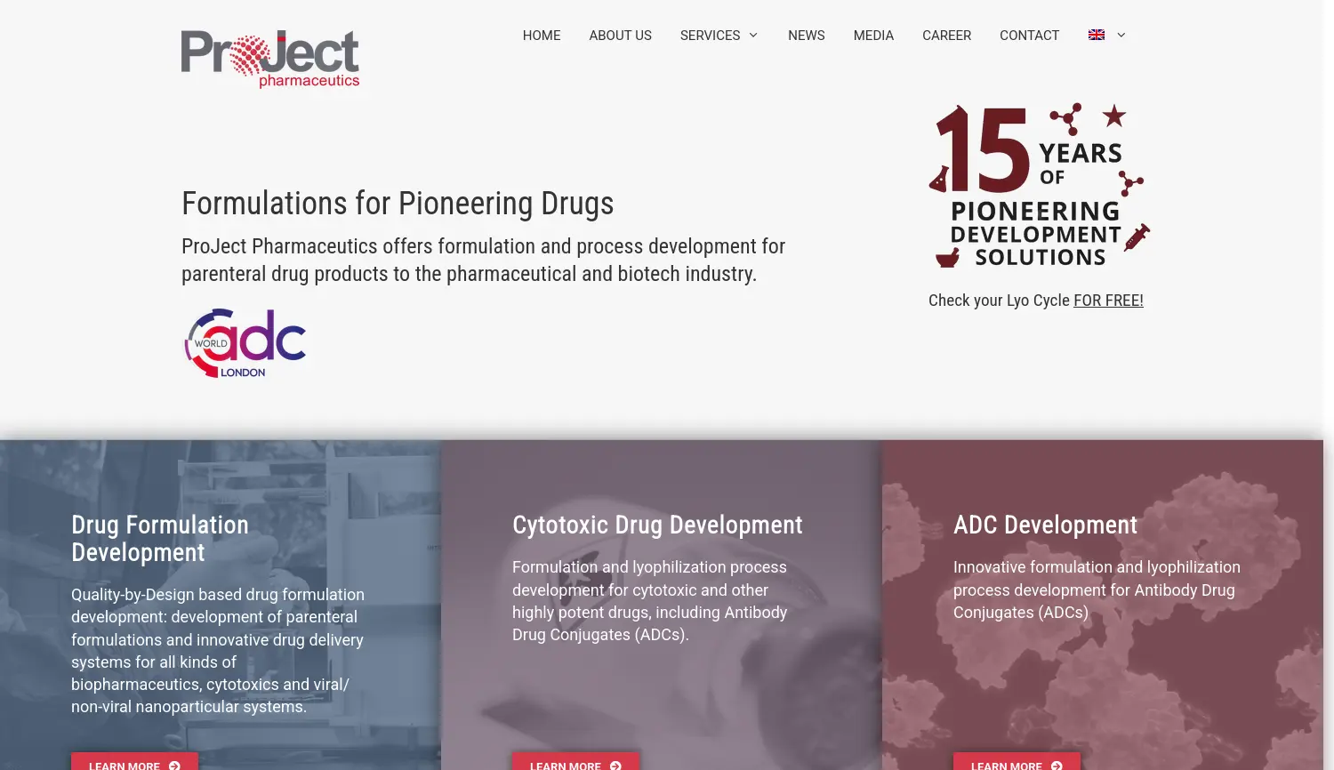 Website-Screenshot von ProJect Pharmaceutics