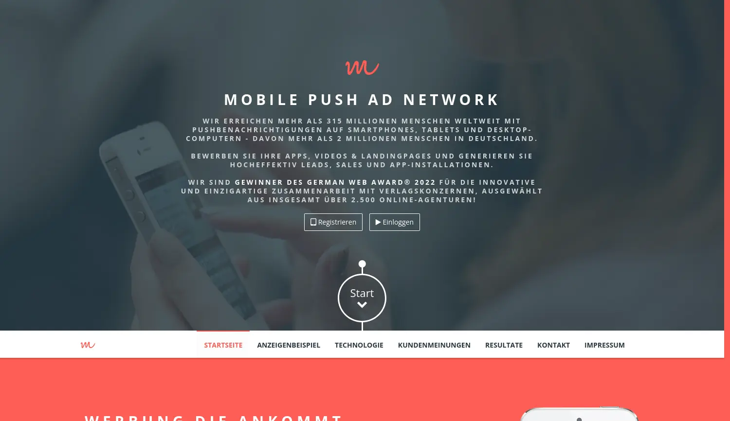 Website-Screenshot von mobileadvertise