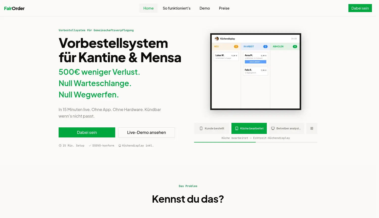 Website-Screenshot von FairOrder