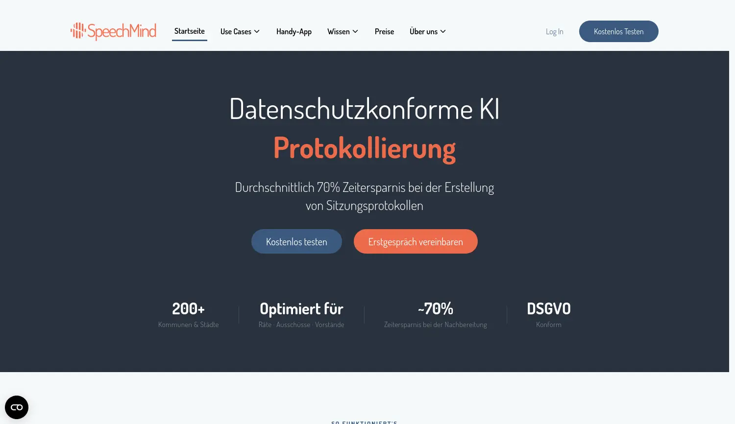 Website-Screenshot von SpeechMind