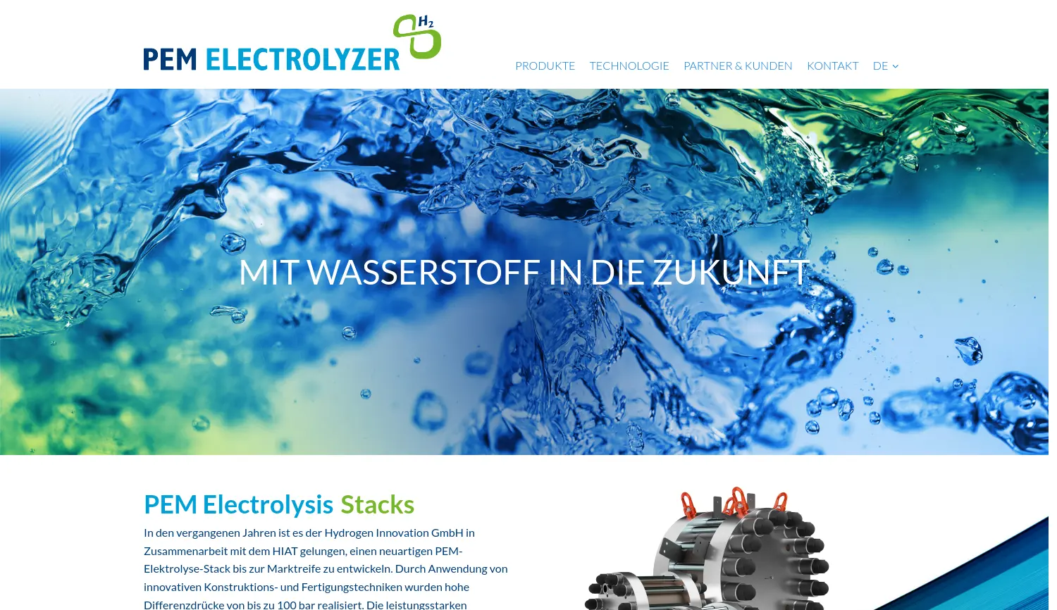 Website-Screenshot von Hydrogen Innovation