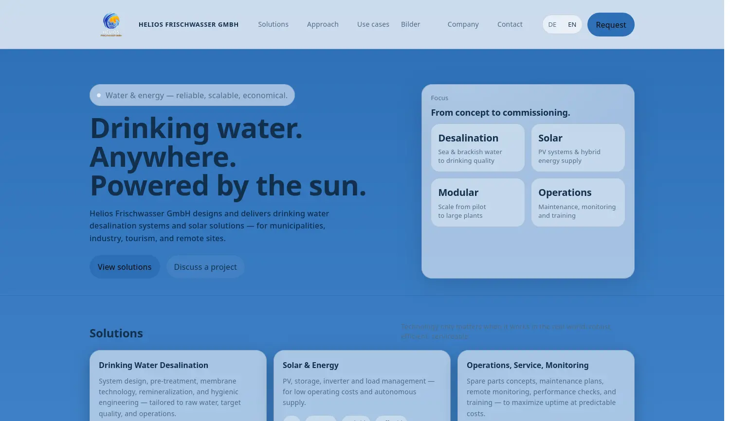 Website-Screenshot von Helios Frischwasser