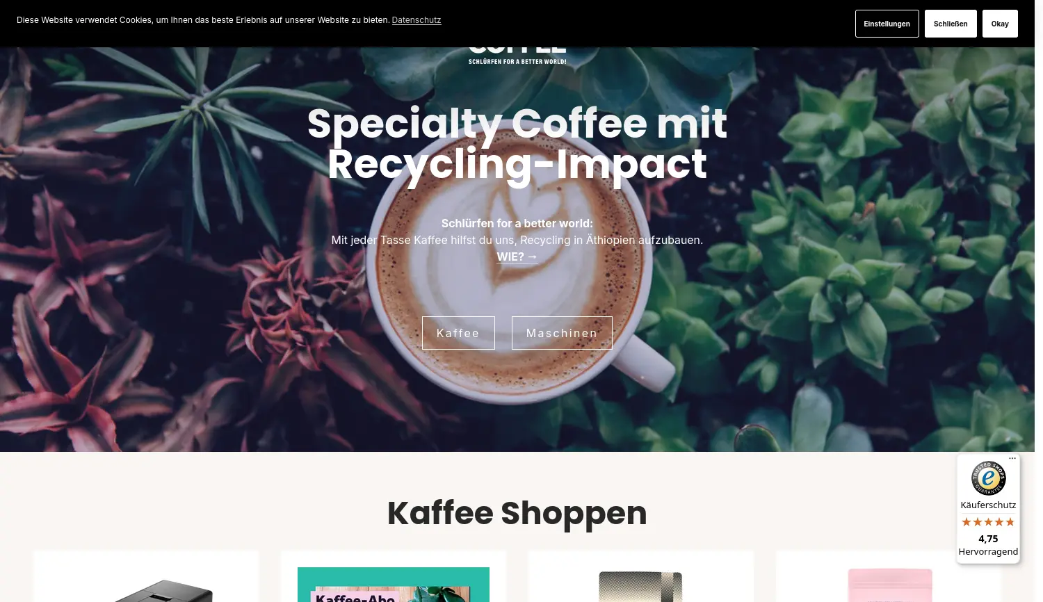 Website-Screenshot von Impact Coffee