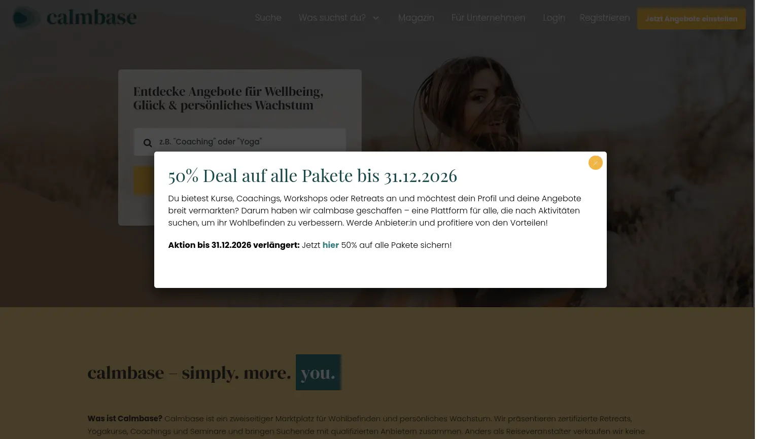 Website-Screenshot von calmbase