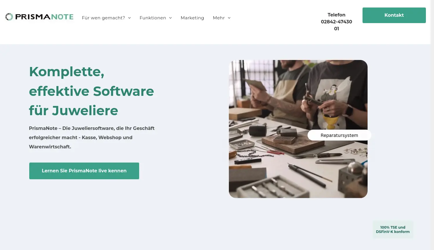 Website-Screenshot von E&S Kassensysteme