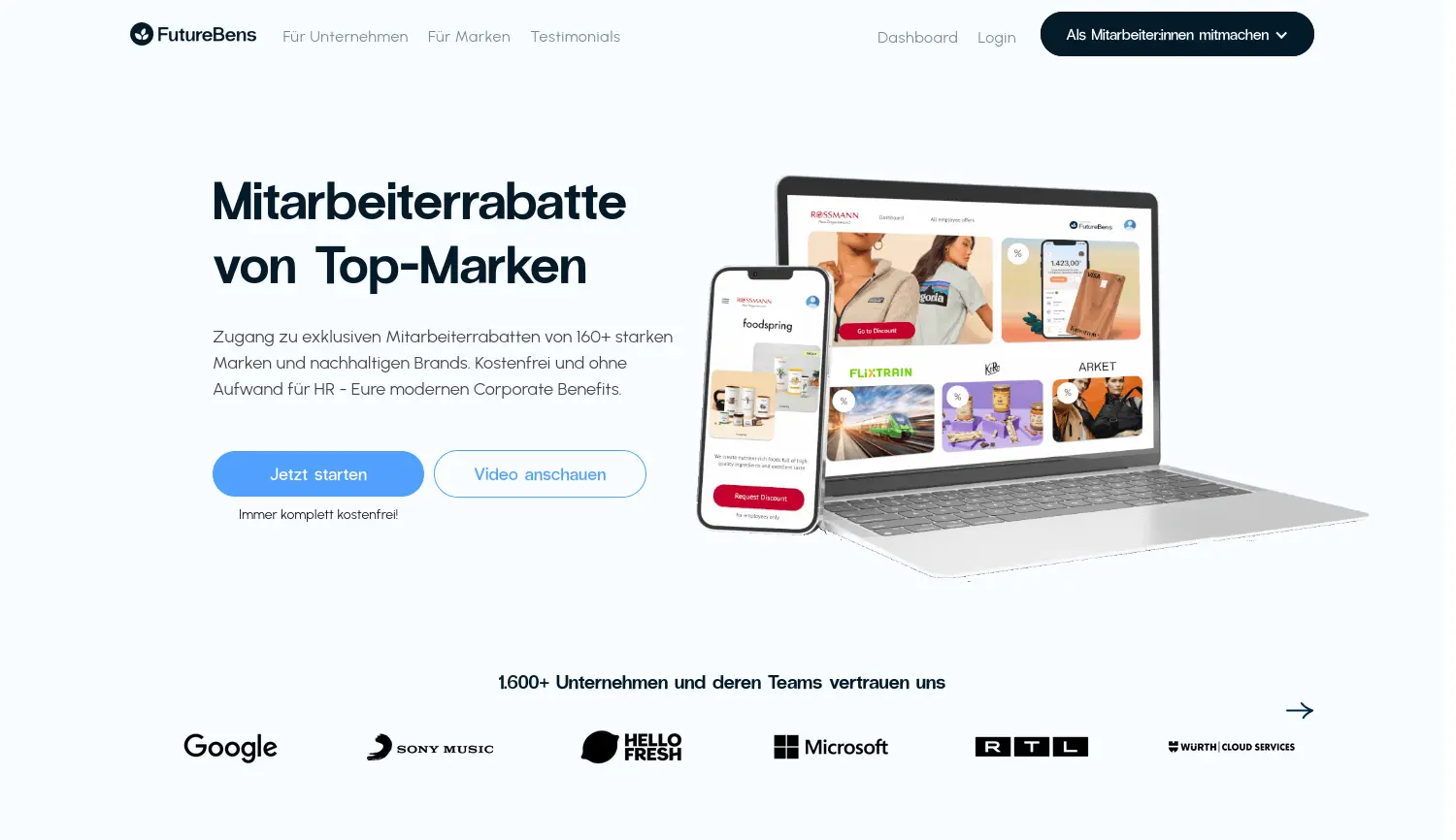 Website-Screenshot von FutureBens