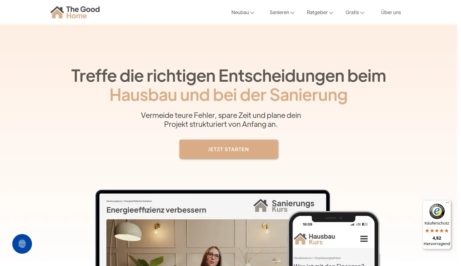 Website-Screenshot von Hausbaukurs