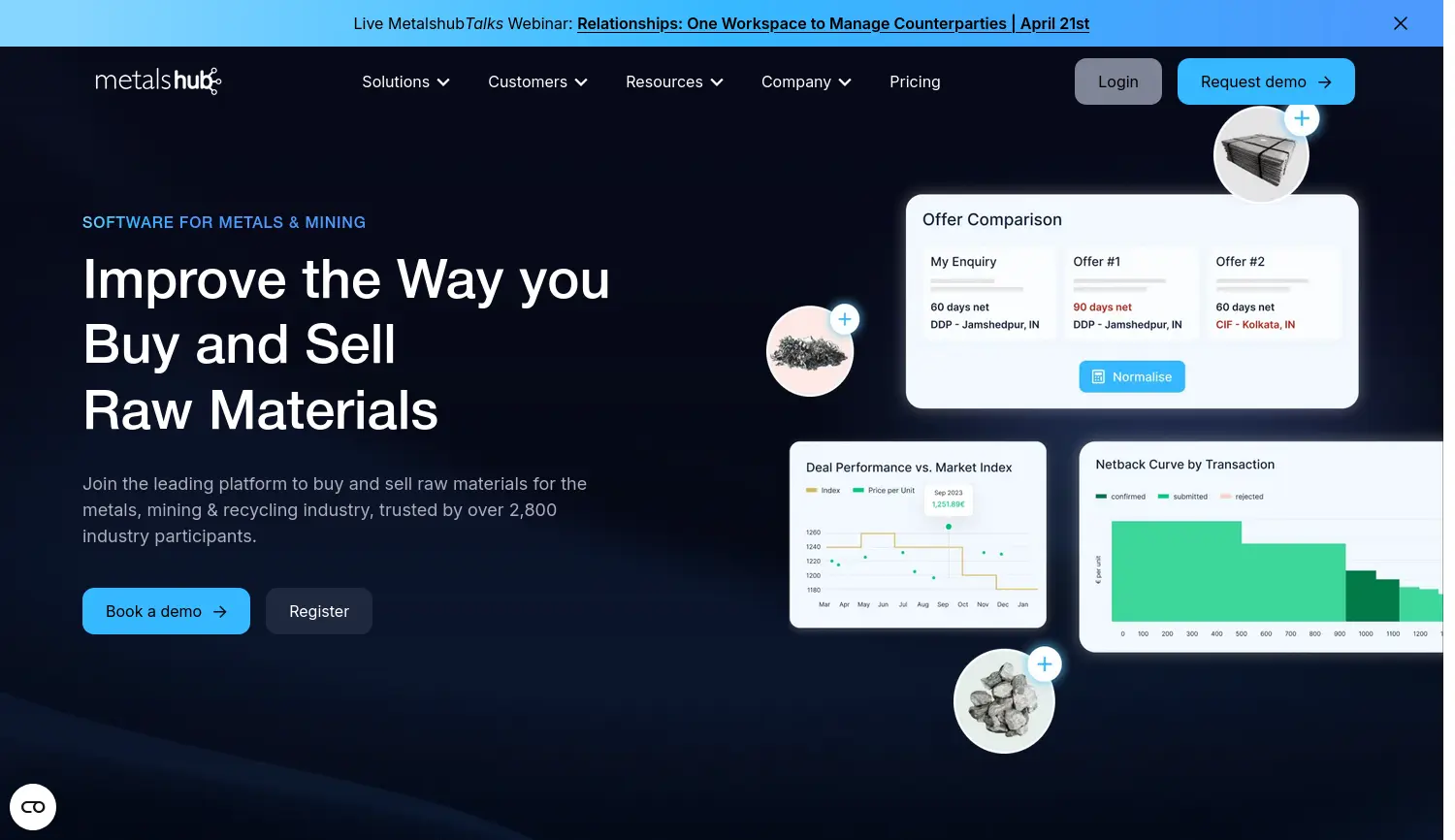 Website-Screenshot von Metals Hub