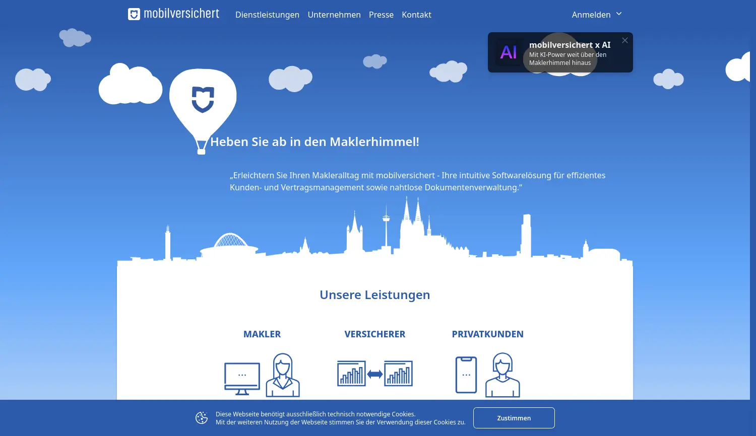 Website-Screenshot von mobilversichert