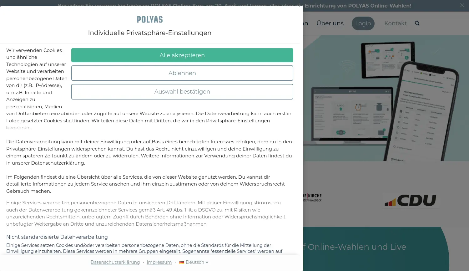 Website-Screenshot von POLYAS