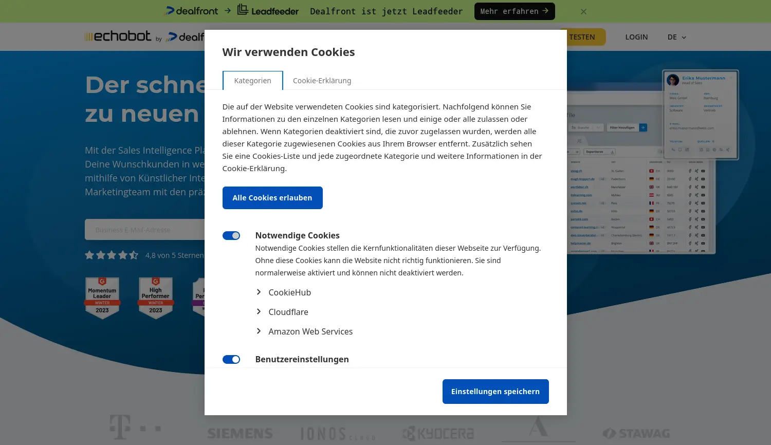 Website-Screenshot von Echobot