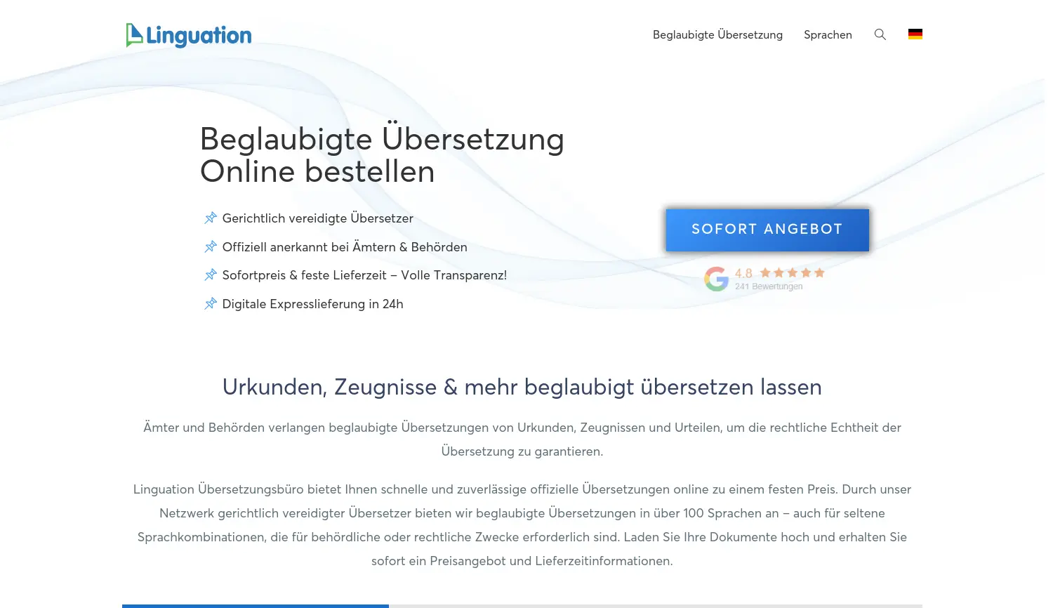 Website-Screenshot von Linguation