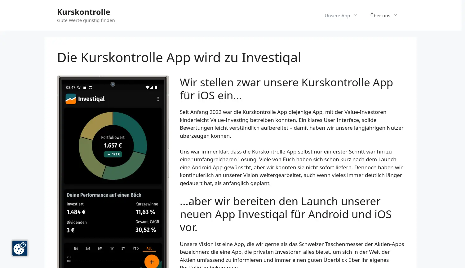 Website-Screenshot von Kurskontrolle