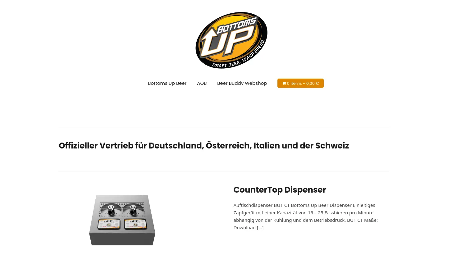 Website-Screenshot von Bottoms Up Beer