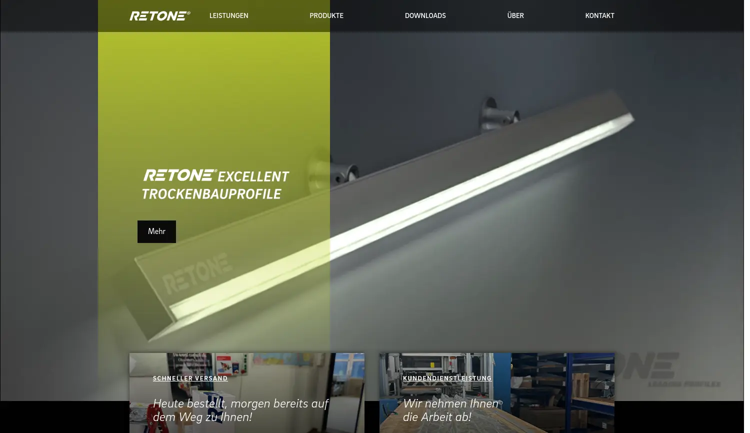 Website-Screenshot von retone industries